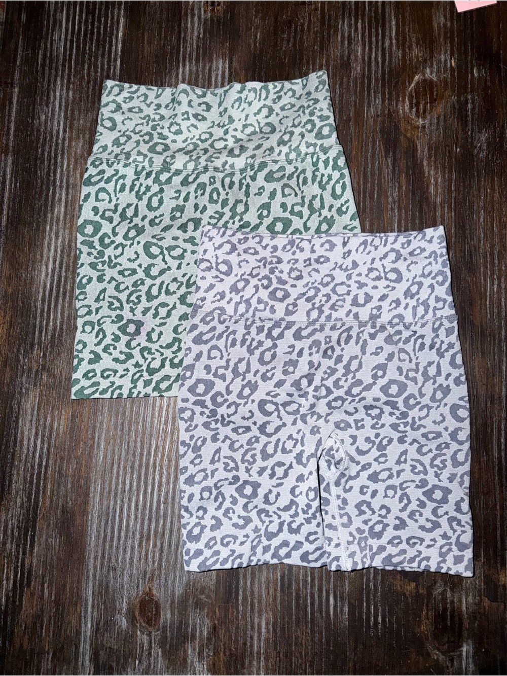 High-Waist Leopard Print Bike Shorts — Green and Light Gray